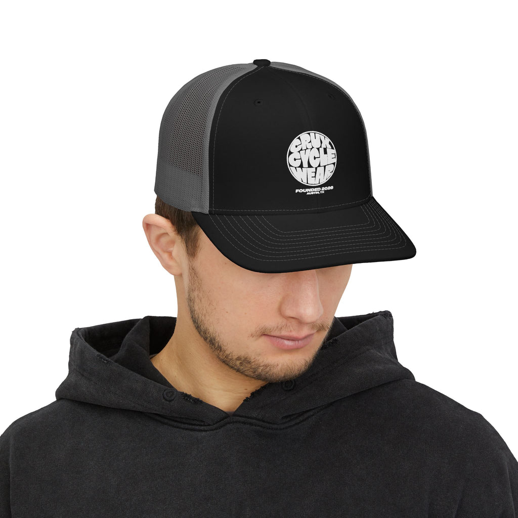 Trucker Cap — Black Grunge Globe Logo "Powerful Youth"