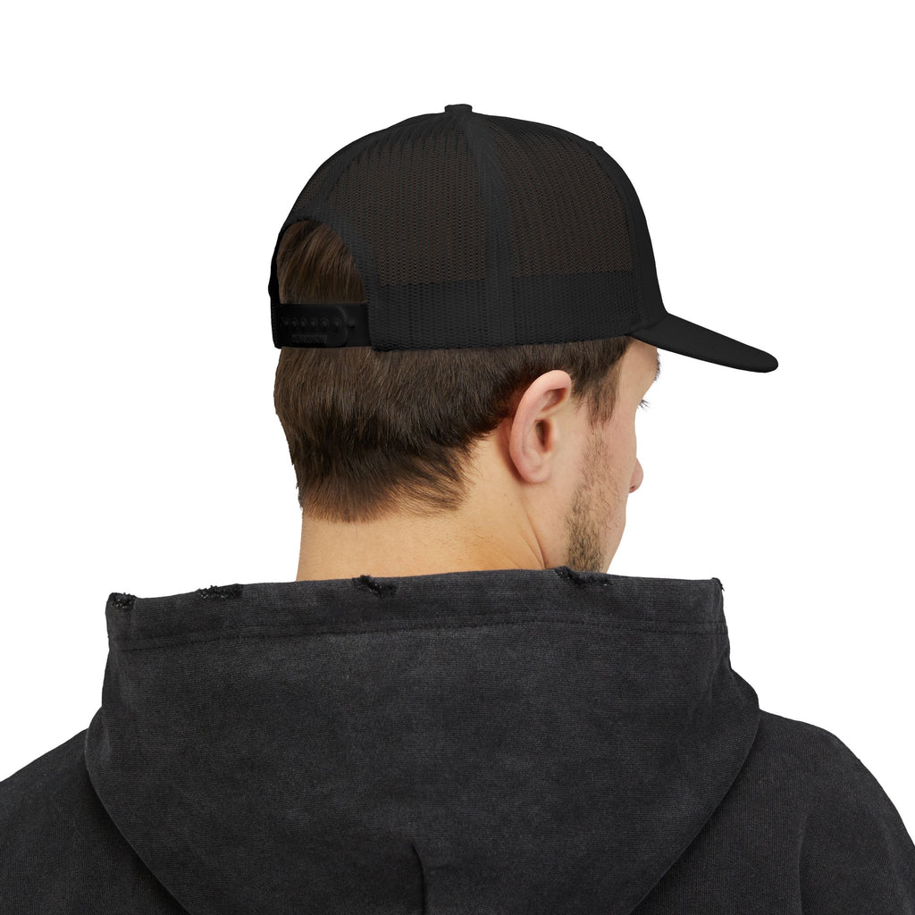 Trucker Cap — Black Grunge Globe Logo "Powerful Youth"
