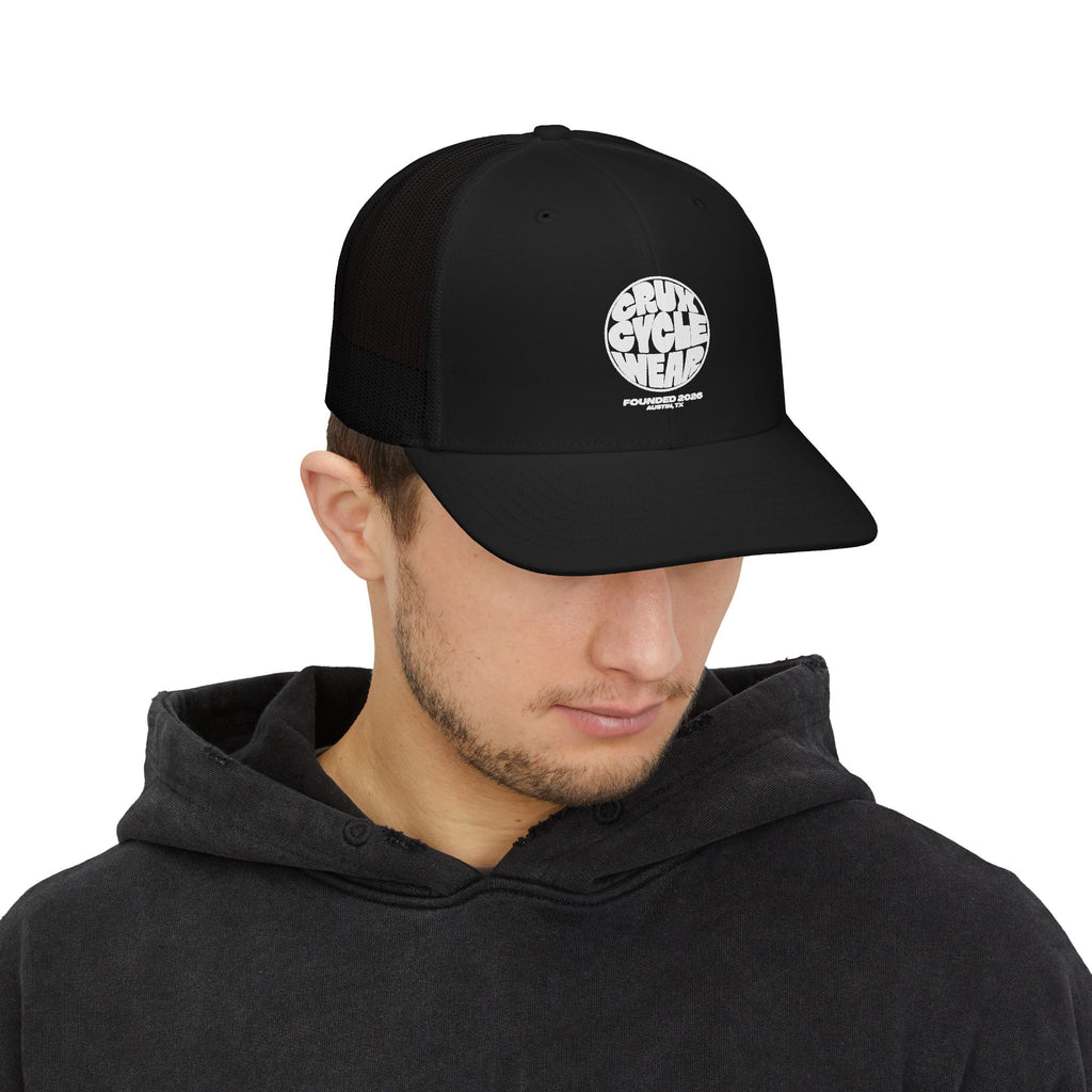 Trucker Cap — Black Grunge Globe Logo "Powerful Youth"